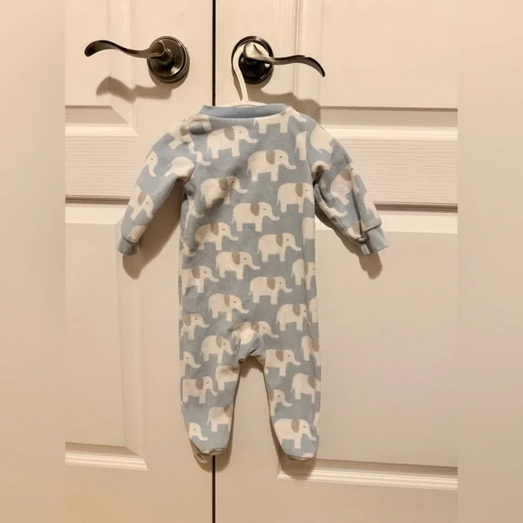 Carter's Light Blue and White Elephant Fleece Footed One-Piece - Picture 2 of 4